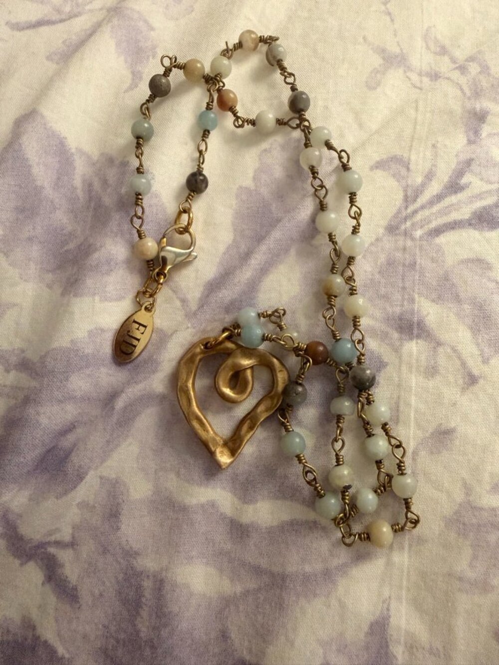Beaded Necklace Gold Tone Open Heart Pendant Multicolor FJD Tag